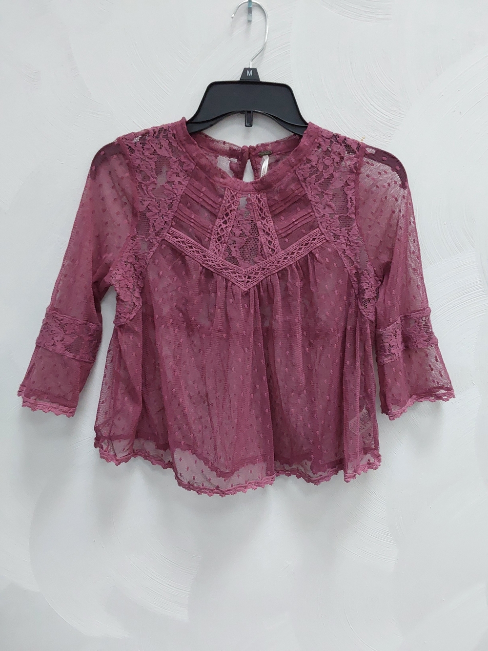 Free People Sheer Lace Cropped  Top in Dusty Rose S